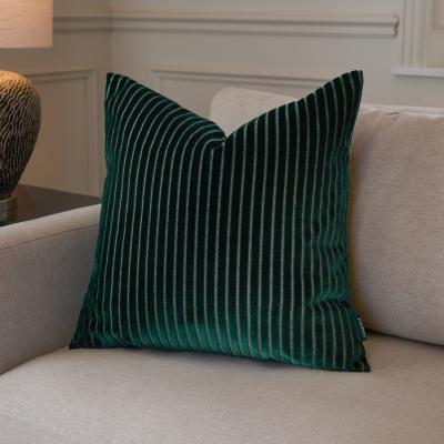 The Range Savoy Stripe Cut Velvet Cushion - Emerald / Polyester