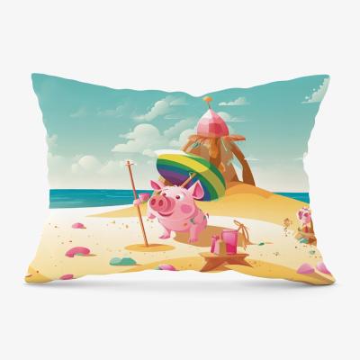 The Range Piglet On A Beach Holiday Cushion - Yellow / 33cm