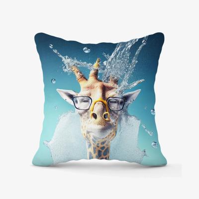 The Range Giraffe With Glasses Splashart Outdoor Cushion - Blue / 60cm