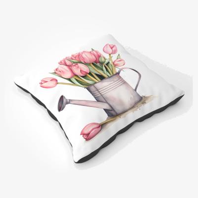 The Range Tulips In A Watering Can Watercolour Floor Cushion - Pink