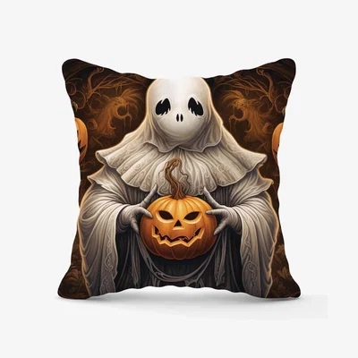 The Range Spooky White Ghost Holding Pumpkin Outdoor Cushion - White / 60cm