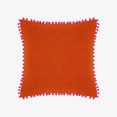 The Range Velvet Pom Pom Cushion 45 x 45cm - Orange-Fuchsia / Polyester