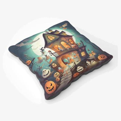 The Range Illustrations A Whimsical Haunted House Floor Cushion - Orange