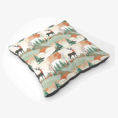 The Range Reindeer On A Snowy Landscape Pattern Floor Cushion - Green