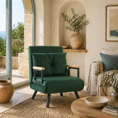 The Range Zifayo Velvet Green 4-in-1 Convertible Single Chair Bed with Cushion