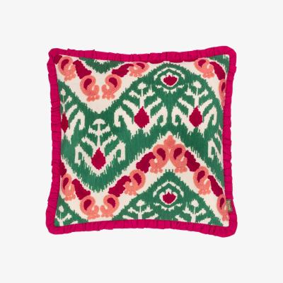 The Range Henderson Embroidered Cotton Cushion - Cerise-Jade / Polyester