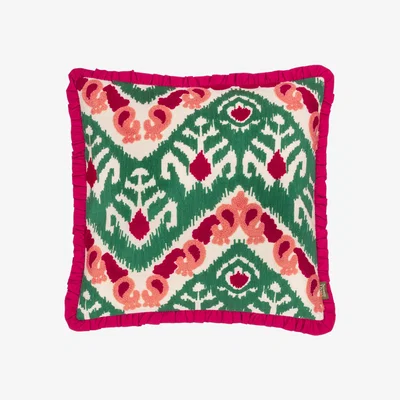 The Range Henderson Embroidered Cotton Cushion - Cerise-Jade / Polyester