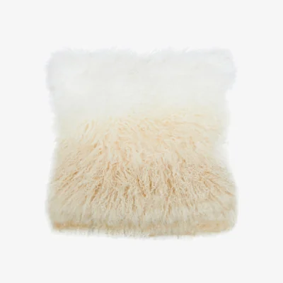 The Range Bosie Real Mongolian Fur Natural Ombre Square Cushion - White