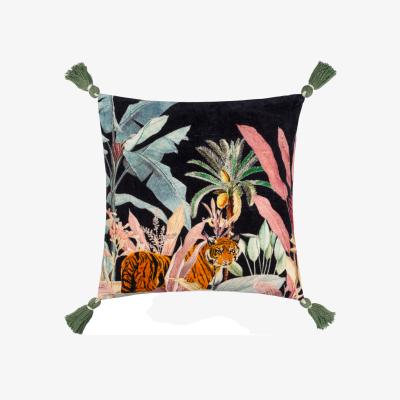 The Range Midnight Jungle Velvet Tasseled Cushion - Noir / 80 Feather 20 Polyester / 80 Polyester 20 Feather
