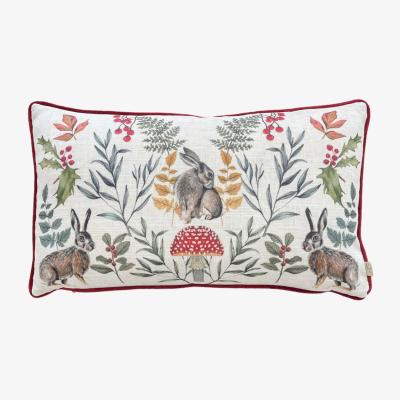 The Range Mirrored Hare Watercolour Printed Cushion - Burgundy / Polyester