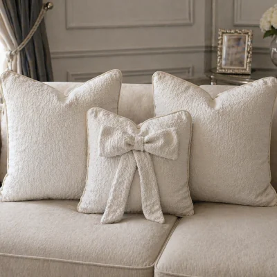 The Range Pack Of 3 Boucle Bespoke Cushion Set With Piping - Cream