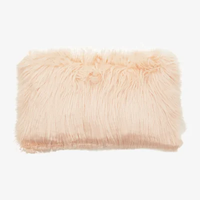 The Range Bosie Mongolian Faux Fur Pink Rectangular Cushion - Pink