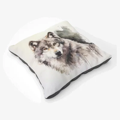 The Range Loyal Wolf Watercolour Floor Cushion - Neutral