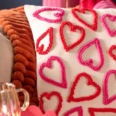The Range OHS Tufted Hearts Cushion - Red/Pink