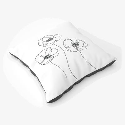 The Range Monochrome Line Drawn Poppies Floor Cushion - White