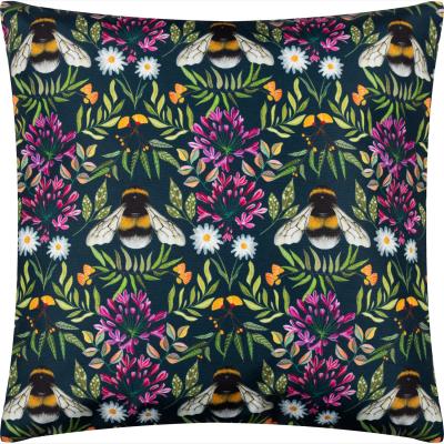 The Range Zinnia Bee Floral Outdoor Cushion - Navy