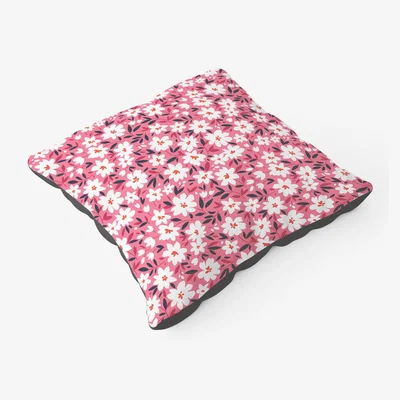 The Range Small Cute White Flower Pattern Floor Cushion - Pink