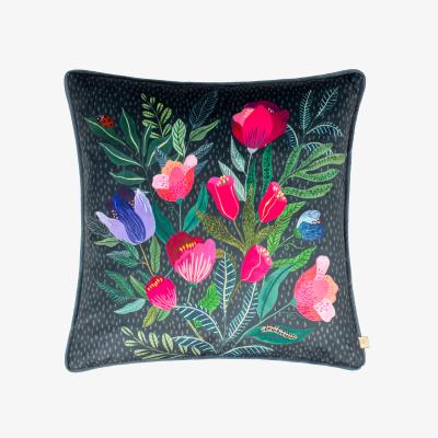 The Range Wild Garden Posies Velvet Piped Cushion - Multicolour / Polyester