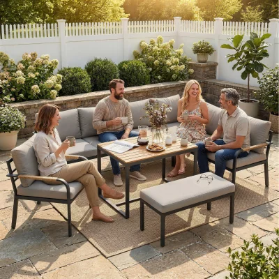The Range Outsunny 7 Seater Garden Furniture Set with Cushions - Light Grey