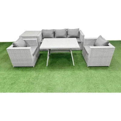 The Range Fimous 6-Piece PE Rattan Outdoor Patio Furniture Set with Cushions and Tempered Glass Table. - Light Grey Mixed