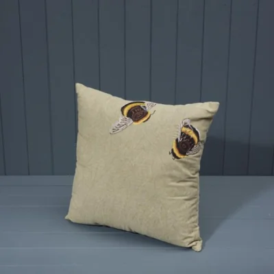 The Range Beige Handmade Washable Cotton Embroidered Cushion w8ith Filling - Beige