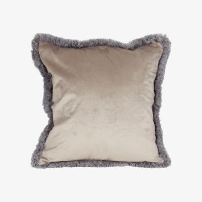 The Range Axton Velvet Fringed Cushion - Stone