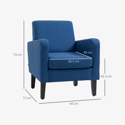 The Range Curved Armchair Seat with Thick Cushion Wood Legs - Blue