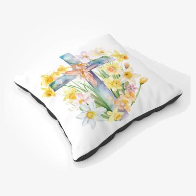 The Range Easter Cross with Daffodils Watercolour Floor Cushion - Yellow