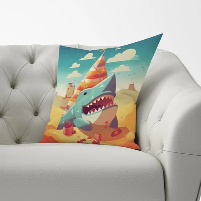The Range Shark On A Beach Holiday Cushion - Yellow / 60cm