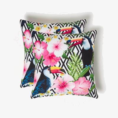 The Range Tropical Toucan Outdoor Cushion 45 x 45 cm, Set of 2 - Pink & Black