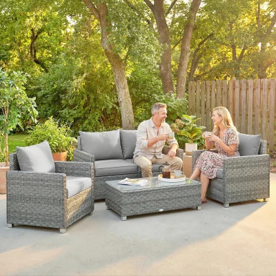 The Range Outsunny four Piece Rattan Garden Furniture Set with Cushions - Grey