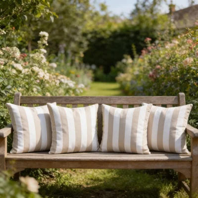 The Range Wide Striped Outdoor Water-repellant Cushion Beige - Beige/White / 4