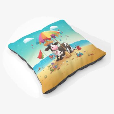 The Range Cow On A Beach Holiday Floor Cushion - Yellow