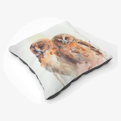 The Range Loving Tawny Owls Watercolour Floor Cushion - Neutral