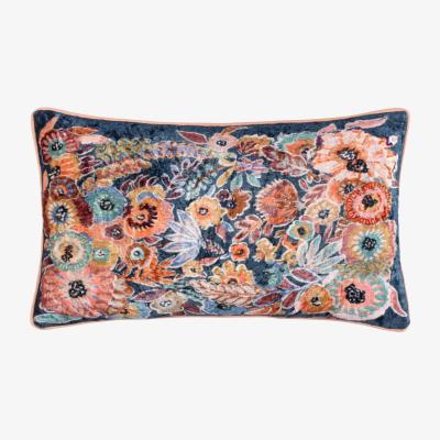 The Range Aquess Floral Velvet Cushion - Multicolour / Feather
