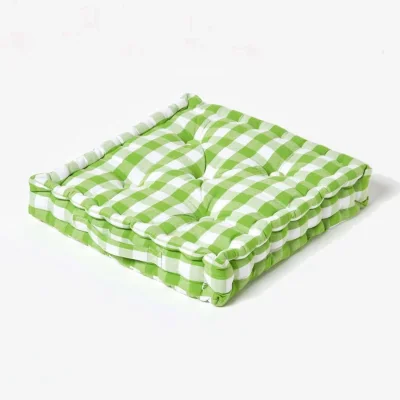 The Range Homescapes Cotton Block Check Floor Cushion - Green / 50cm