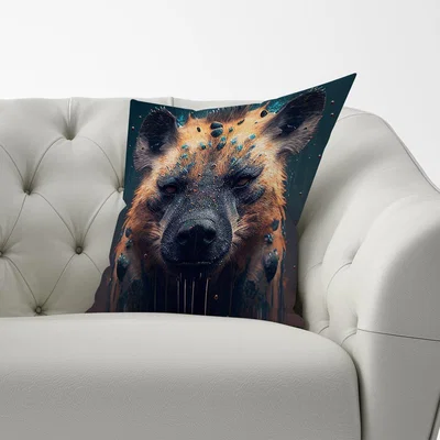 The Range Hyena Face Splashart Dark Background Cushion - Brown / 60cm