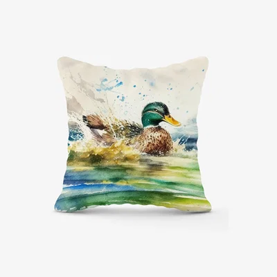 The Range Splashing Mallard Watercolour Cushion - Yellow