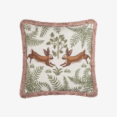 The Range Fable Rabbits Embroidered Cotton Cushion - Green