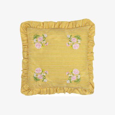 The Range Martha Embroidered Ruffle Cushion - Yellow / 80 Feather 20 Polyester