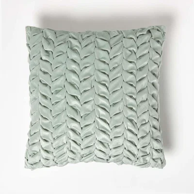 The Range Grace Pleated Pink Velvet Cushion - Frost Green