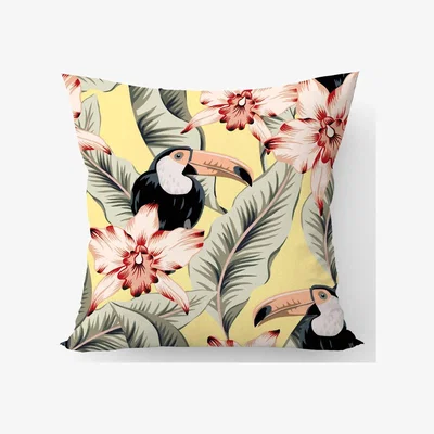 The Range Toucans, Orchids And Palm Leaves Cushion - Yellow / 60cm