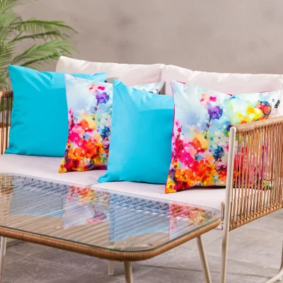 The Range 4PK Cushion x2 Spring Flower x2 Plain Aqua