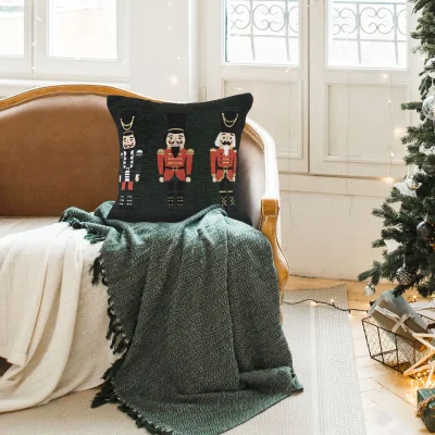 The Range Noel Square Luxury Chenille Xmas Nutcracker Green Filled Cushion - Green