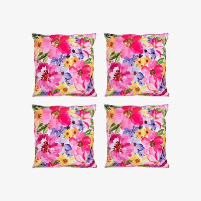 The Range Watercolour Floral Print Outdoor Cushion (Set of 4) - Pink
