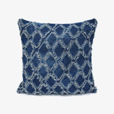 The Range Modern Denim Tuft Cushion - Blue
