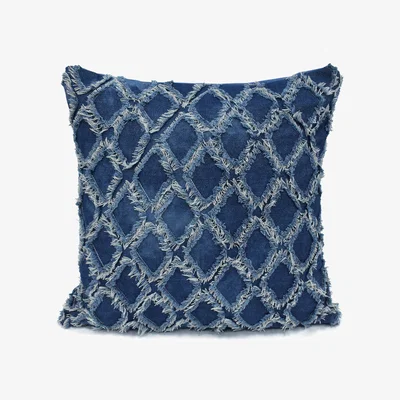 The Range Modern Denim Tuft Cushion - Blue
