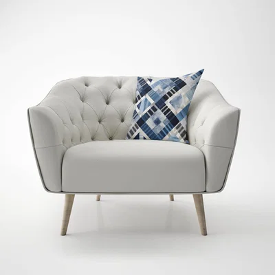 The Range Checkered Square Black And Blue Cushion - Blue / 60cm