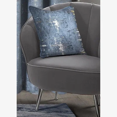 The Range Metallic Distressed Velvet Cushion - Blue
