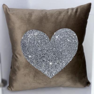 The Range Mink Plush And Silver Heart Cushion - Mink Brown